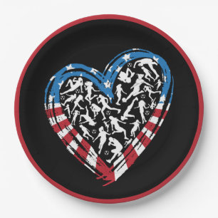 Women's Soccer Heart - USA American Flag Paper Plates