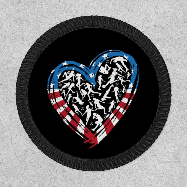 Women's Soccer Heart - USA American Flag Patch (Front)