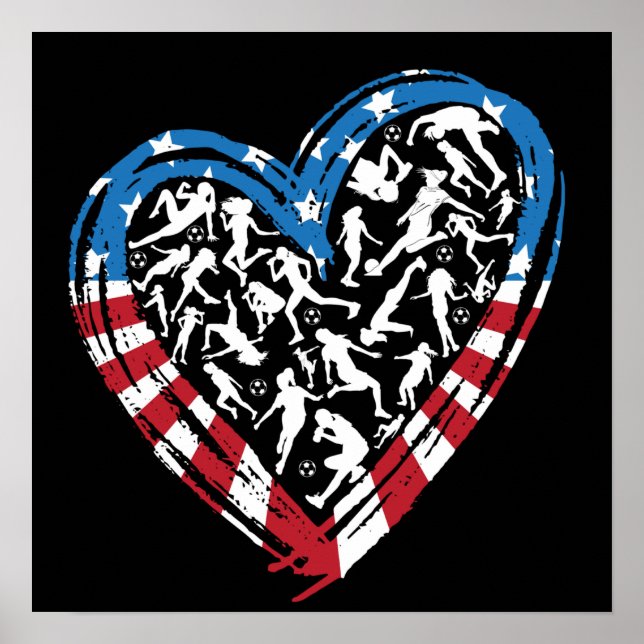 Women's Soccer Heart - USA American Flag Poster (Front)