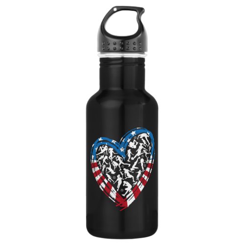 Womens Soccer Heart _ USA American Flag Stainless Steel Water Bottle