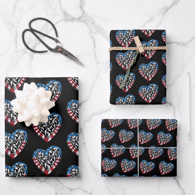 Women's Soccer Heart - USA American Flag Wrapping Paper Sheets (Front)
