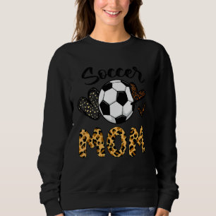 Womens Soccer Mom Heart Leopard Printed Mothers Da Sweatshirt