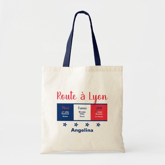 Women's Soccer Road to Lyon Merci France 2019 USA Tote Bag (Front)