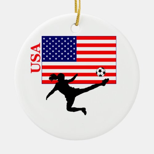 Womens Soccer USA Ceramic Ornament