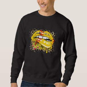 Womens Softball Baseball Game Day Leopard Lips Hea Sweatshirt
