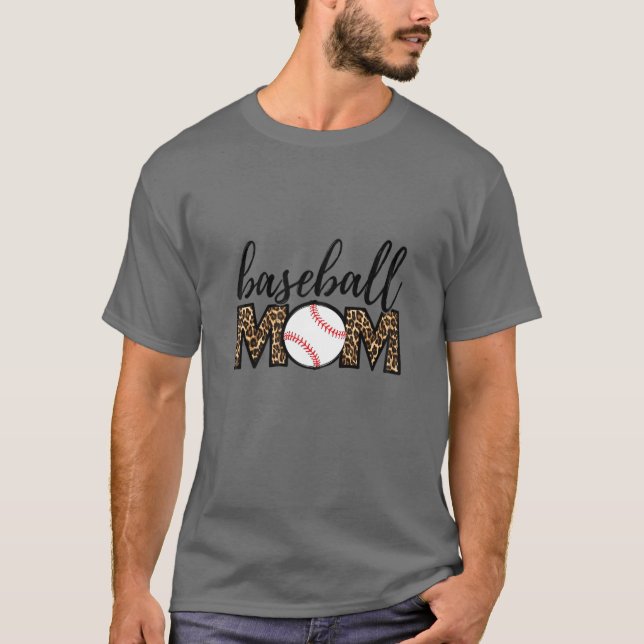 Womens Softball Baseball Mom Leopard Tee Mother's (Front)