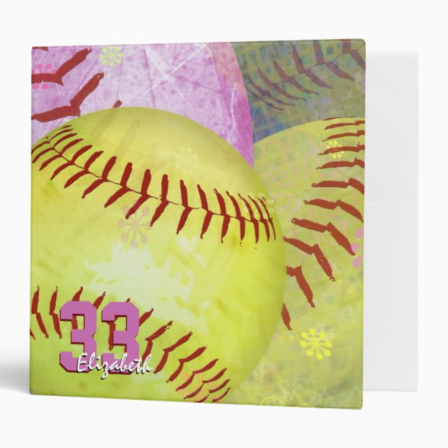 Women's softball bright yellow pink binder (Front/Inside)