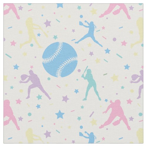 Womens Softball _ Girly Baseball Silhouette Stars Fabric