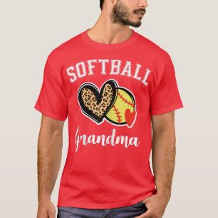 Womens Softball Grandma Leopard Heart Grandmother T-Shirt