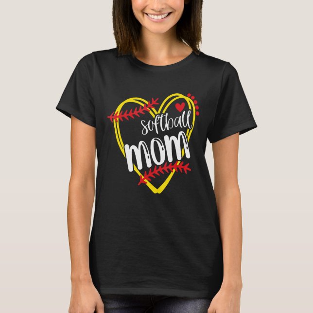 Womens Softball Mom Mama Softball Softball Heart T-Shirt (Front)