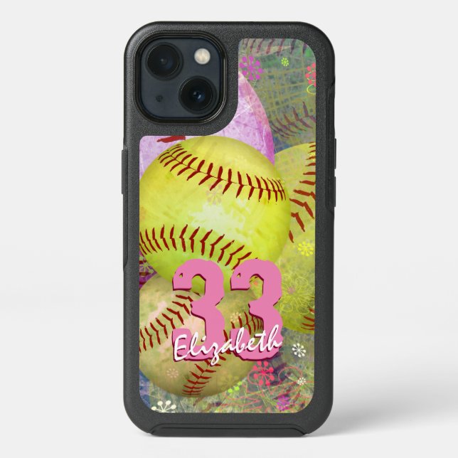 Women's Softball Pink Bright Yellow Otterbox iPhone Case (Back)