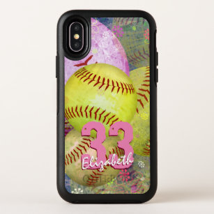 Women's Softball Pink Bright Yellow OtterBox Symmetry iPhone X Case