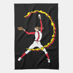 Womens Softball Pitcher Kitchen Towel