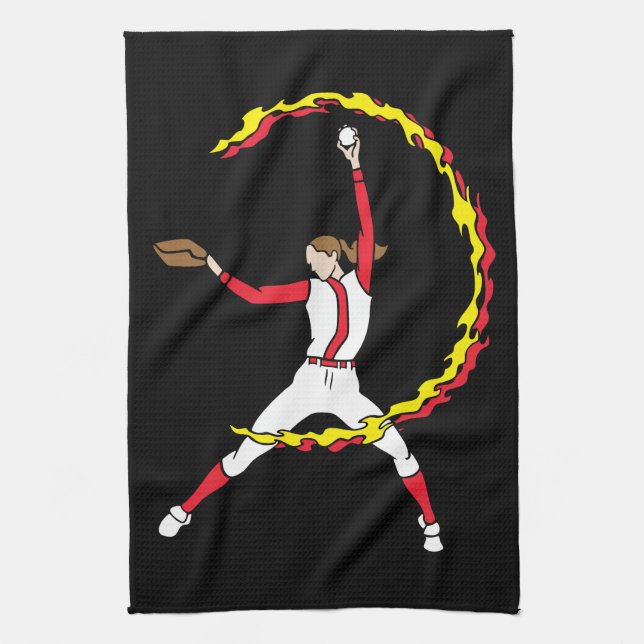 Womens Softball Pitcher Kitchen Towel (Vertical)