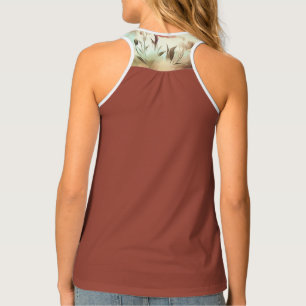 Women's Solid Dark Red and Floral Tank Top
