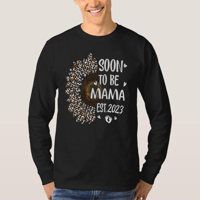 Womens Soon To Be Mama 2023 Flower Leopard Pregnan T-Shirt (Front)