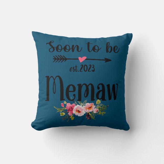 Womens Soon to be Memaw 2023 Mothers Day First Throw Pillow (Front)
