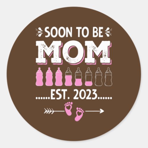 Womens Soon To Be Mom 2023 Pregnancy Announcement Classic Round Sticker