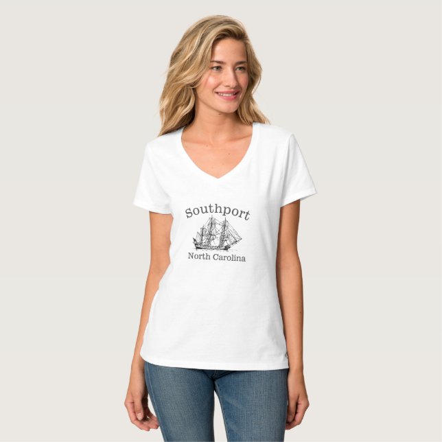 Women's Southport North Carolina Tall Ship Shirt (Front Full)