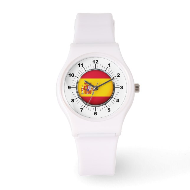 Women's Spain Flag Sporty White Silicon Watch (Front)