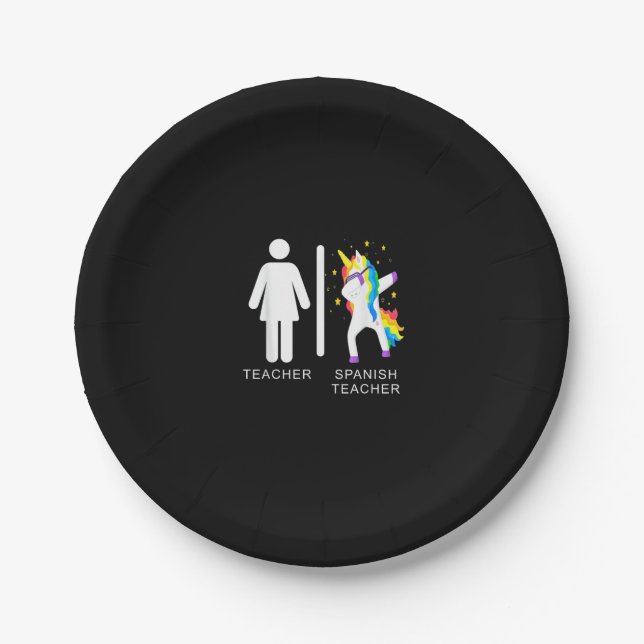 Womens Spanish Teacher Unicorn Dabbing funny spani Paper Plates (Front)