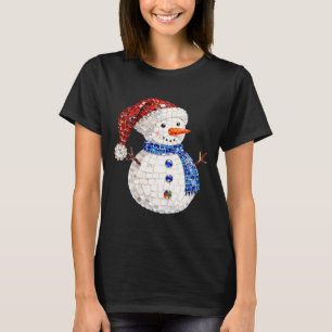 Womens Sparkly Rhinestone Snowman Pajamas Holiday  T-Shirt