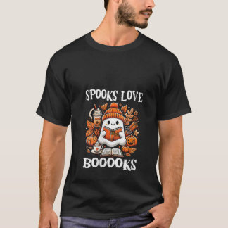 Womens Spooks Love Booooks Cute Ghost Reading Book T-Shirt
