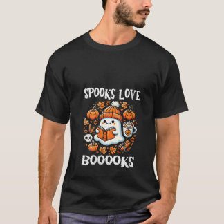 Womens Spooks Love Booooks Cute Ghost Reading Book T-Shirt