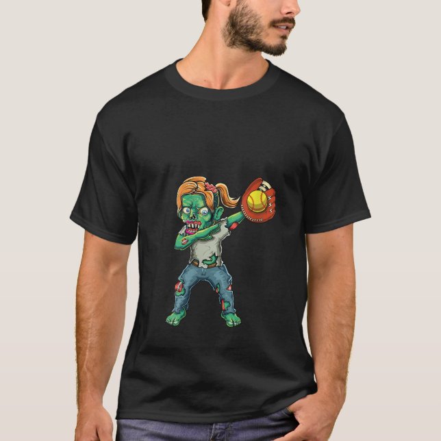 Womens Spooky Female Zombie Softball Team Girls Ha T-Shirt (Front)