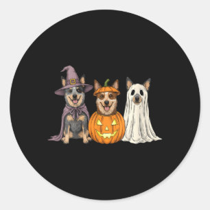Womens Spooky Ghost Blue Heeler Pumpkin Halloween Classic Round Sticker