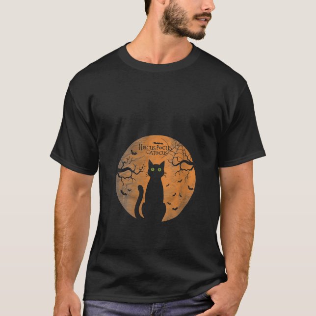 Womens Spooky Halloween Cat Moon Hocus Pocus Catcu T-Shirt (Front)