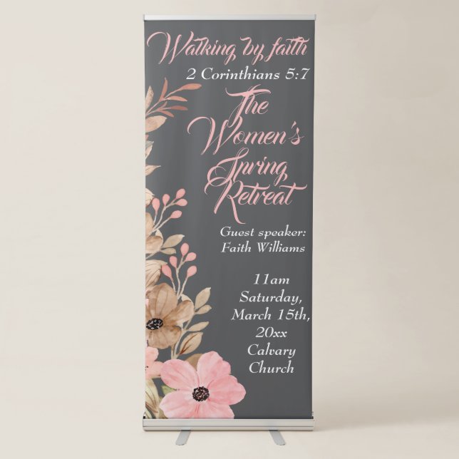 Women's Spring Retreat Wildflower Pink Christian Retractable Banner (Front)