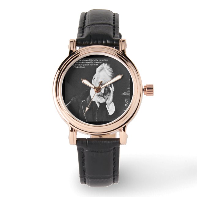 Womens Square Victor Hugo & Happiness Quote Watch (Front)