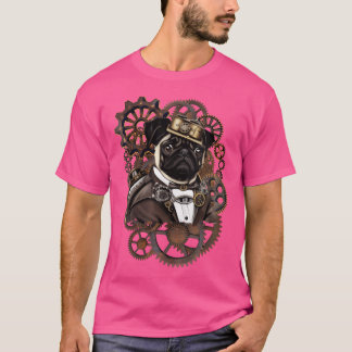 Womens Steampunk Pugs Art Pug Dogs Lovers Vintage T-Shirt