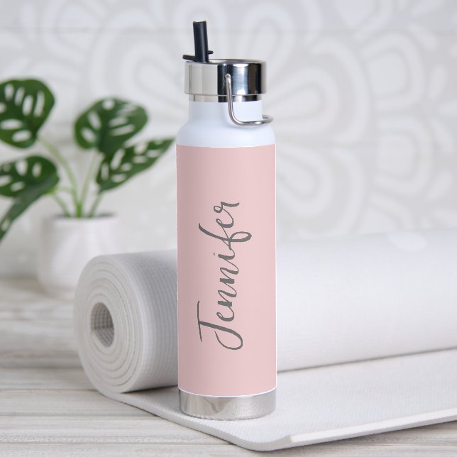 Womens Stylish Blush Pink Script Personalized Water Bottle (Yoga)