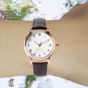 Womens Stylish Vintage Elegant Rose Gold Monogram Watch