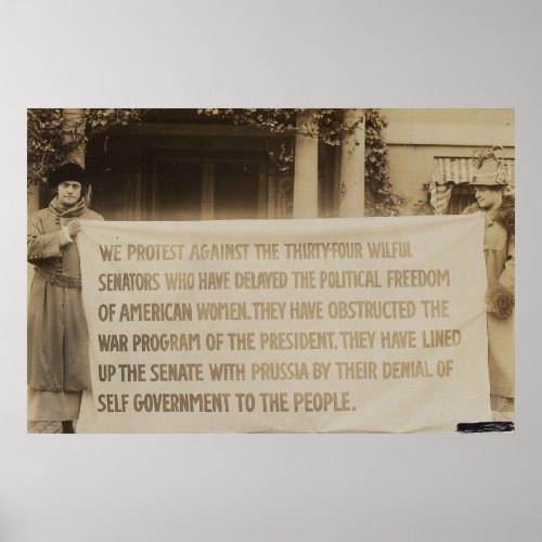 Womens Suffrage Banner in Washington DC 1918 Poster