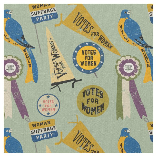 Womens Suffrage Movement Memorabilia Collage Print Fabric (Close Up)
