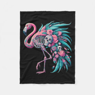 Womens Sugar Skull Mexican Flamingo Dia De Los Fleece Blanket