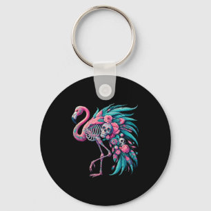 Womens sugar skull mexican flamingo dia de los keychain