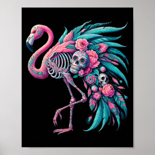 Womens sugar skull mexican flamingo dia de los poster