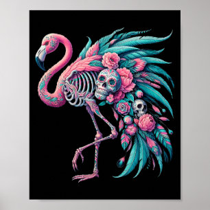 Womens Sugar Skull Mexican Flamingo Dia De Los Poster