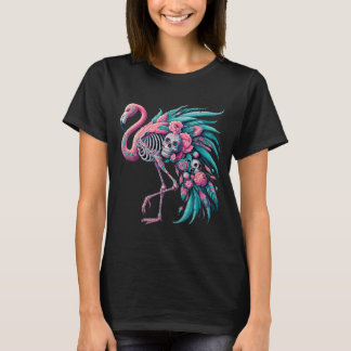 Womens Sugar Skull Mexican Flamingo Dia De Los T-Shirt