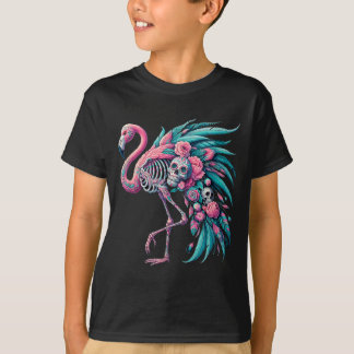 Womens Sugar Skull Mexican Flamingo Dia De Los T-Shirt
