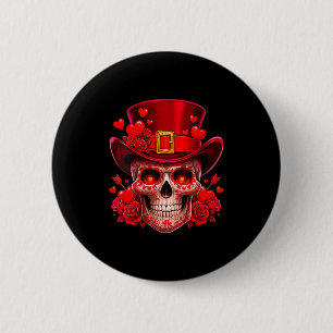 Women's Sugar Skull Valentine Cud Red Roses Couple Button