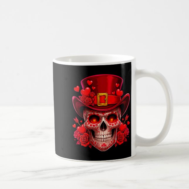 Women's Sugar Skull Valentine Cud Red Roses Couple Coffee Mug (Right)
