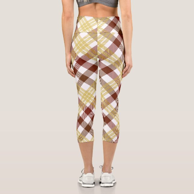 Women's Summer Gingham Checked Plaid Clothing Capri Leggings (Back)