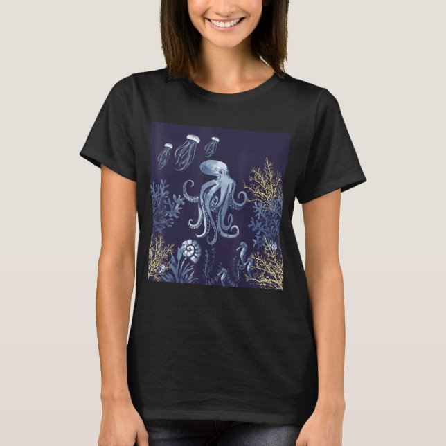 Womens Summer Vacation Beach Ocean Octopus Jellyis T-Shirt (Front)