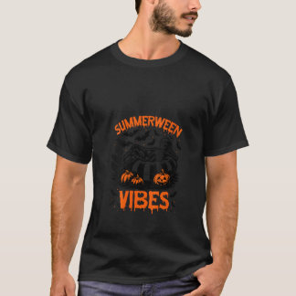 Womens Summerween Vibes Skeleton Float Summer Hall T-Shirt