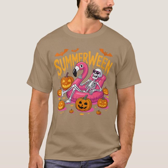 Womens Summerween Vibes Skeleton Pumpkin Spooky Va T-Shirt (Front)